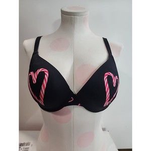 Victorias Secret PINK 36D Push Up Padded Bra Candy Cane Hearts Holiday Bra